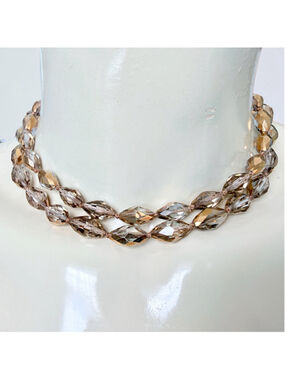 Vintage Austrian Crystal Necklace, Smoky Topaz Gold Metallic Faceted Beads